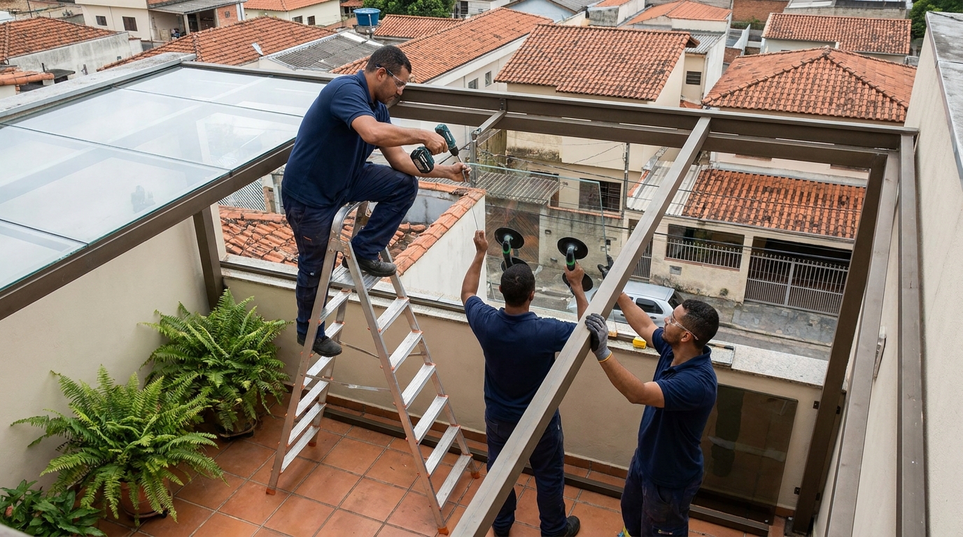 Cobertura de vidro em terraço com telhados em Contagem-MG