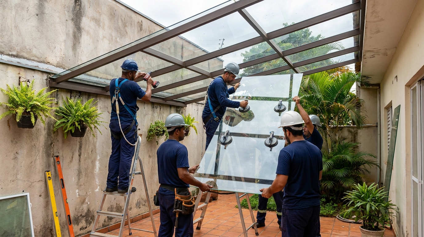 Instalação de cobertura de vidro em Contagem-MG