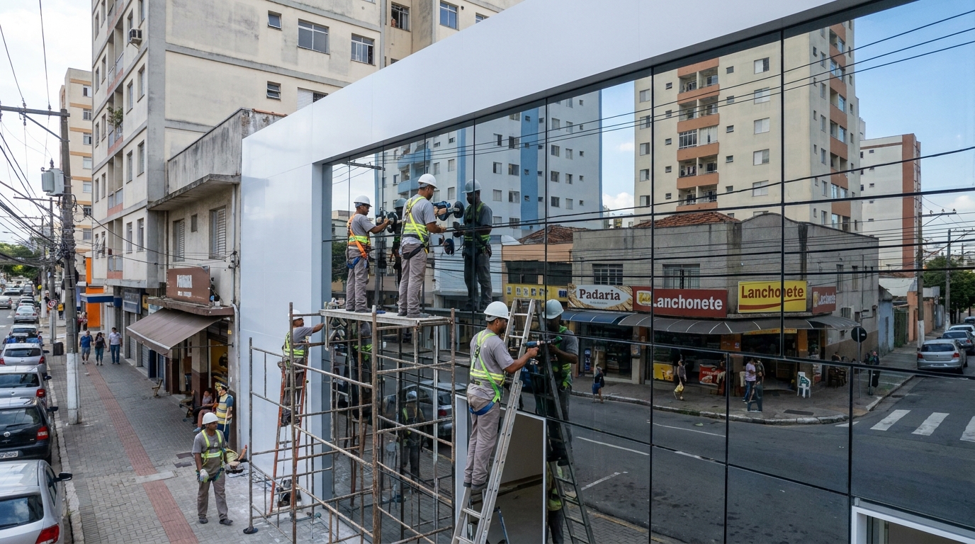 Fachada espelhada em esquina em Contagem-MG